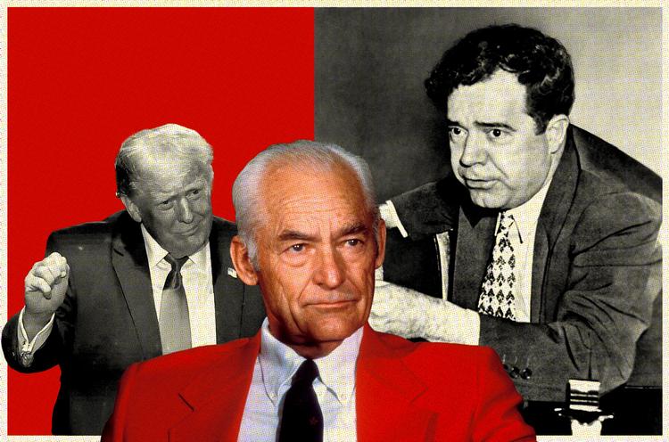Kollage: Freja Juul Pedersen. Til venstre: Donald Trump. I midten: Sam Walton. Til højre: Huey P. Long. Foto: The Granger Collection, Robin Nelson/zuma Press Wire/shu og EVELYN HOCKSTEIN // Ritzau. 