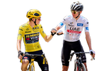 Hvem vinder Tour de France i år? Jonas Vingegaard  eller Tadej Pogačar? Det er det store spørgsmål. Her ses de to rivaler i 2023 på 19. etape fra Moirans-en-Montagne til Poligny. Foto: Claus Bonnerup