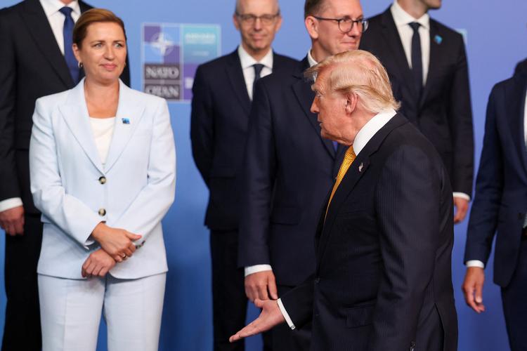 Nato-topmødet viste, at konflikten med USA om Grønland er intakt. »Det bør være kontrolleret af USA. Ikke Danmark«, sagde præsident Trump. Foto: Umit Bektas/Ritzau Scanpix