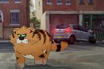 Den voldsomt vrisne og storbandende baggårdskat Gus får naturligvis stemme af Ricky Gervais.  Foto: Netflix 