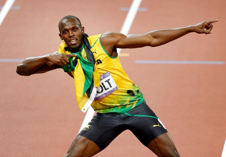  Usain Bolt gjorde denne positur til sit varemærke, og han indtog den både før starten på et løb, og når han vandt, som her ved de olympiske lege i London 2012. Foto: Jens Dresling