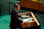 »Jeg kan i dag meddele, at jeg vil sætte kunstig intelligens i centrum for Storbritanniens G20-formandskab næste år«, sagde Storbritanniens premierminister, Andy Burnham, i sin tale til FN's Generalforsamling.  Foto: Ryan Murphy/Ritzau Scanpix