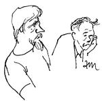 Ken B. Rasmussen og hans forsvarer Christian Kirk Zøllner fra et af efterårets retsmøder.  Illustration  Anne-Marie Steen Petersen 