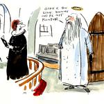 »Vi har ingen tro, for vi har ingen gud – og uden sådan én går der både rust i værdierne og råd i frugterne«, skriver dagens kronikør. Tegning: Mette Dreyer 