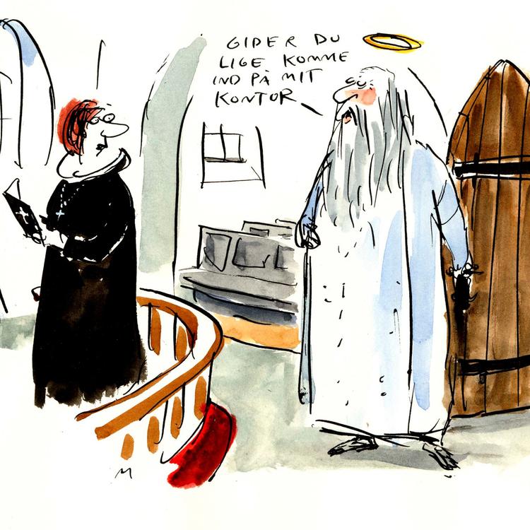 »Vi har ingen tro, for vi har ingen gud – og uden sådan én går der både rust i værdierne og råd i frugterne«, skriver dagens kronikør. Tegning: Mette Dreyer 