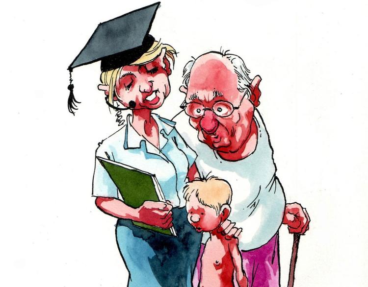 De fleste, der har rejst har oplevet at møde en guide. Tegning: Roald Als 