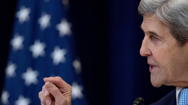Afgående udenrigsminister John Kerry talte i dag ved The State Department i Washington i forbindelse med en fredsaftale mellem Israel og Palæstina. Foto: AP 