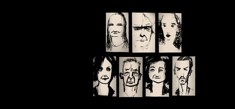 De nominerede er: Øverste række fra venstre: Merete Pryds Helle for 'Folkets skønhed', Peter Laugesen for 'Brev til en maler' og Olga Ravn for 'Den hvide rose'.
Nederst fra venstre: Christina Hesselholdt for 'Vivian', Mich Vraa for 'Haabet', Kirsten Thorup for 'Erindring om kærligheden' og Peder Frederik Jensen for 'Vold'. Illustrationer: Claus Nørregaard.  