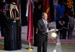 Præsident for IHF Hassan Moustafa åbner VM i Qatar i 2015. TV-rettighederne til blandt andet dette VM var solgt til det Qatar-baserede selskab Al Jazeera. 