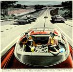 En vintagereklame for førerløse biler som fremtidens køretøj. trykt i Saturday Evening Post i 1950'erne Fra The Everett Collection Everett Collection The