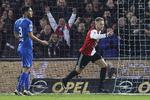 I sin første sæson i Feyenoord har Nicolai Jørgensen scoret 18 gange i tre turneringer, senest to gange i dag mod NEC Nijmegen, der havde Dario Dumic (tv.) i midterforsvaret. 