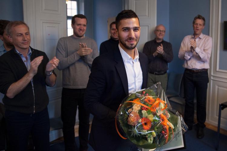 Jakob Sheikh efter modtagelsen af Kristian Dahls Mindelegat. 