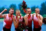 'Guldfireren' - her med Thomas Ebert (tv.), Morten Jørgensen, Mads Kruse Andersen og Eskild Ebbesen efter guldet i Beijing 2008 -  har vundet seks olympiske medaljer ved lige så mange lege. 