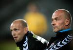 I 2009 var Erik Rasmussen (th.) og Jesper Sørensen (tv.) henholdsvis assistent- og cheftræner i AGF. Nu skal de mødes i kampen om at rykke op i Superligaen som træner for henholdsvis FC Fredericia og Vendsyssel FF.  