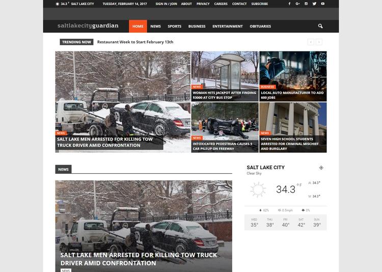 SaltLakeCityGuardian.com er en af de falske nyhedssider, som 20th Century Fox har fået lavet som en del af promoveringen af filmen ' A Cure for Wellness'. Efter internetmediet Buzzfeed afslørede, at filmselskabet stod bag, leder webadressen og artiklerne fra sitet nu videre til filmens hjemmeside. Da var nyhederne om blandt andet kontroversielle emner som vaccine og abort allerede blevet delt af titusindvis af mennesker. Foto: Screenshot af sitet. 
