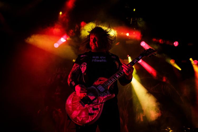 Slayer har spillet thrash metal i mere end 35 år og lægger i år vejen forbi Refshaleøen til Copenhell 2017. Billedet er fra Slayers koncert på Roskilde i 2016. 
