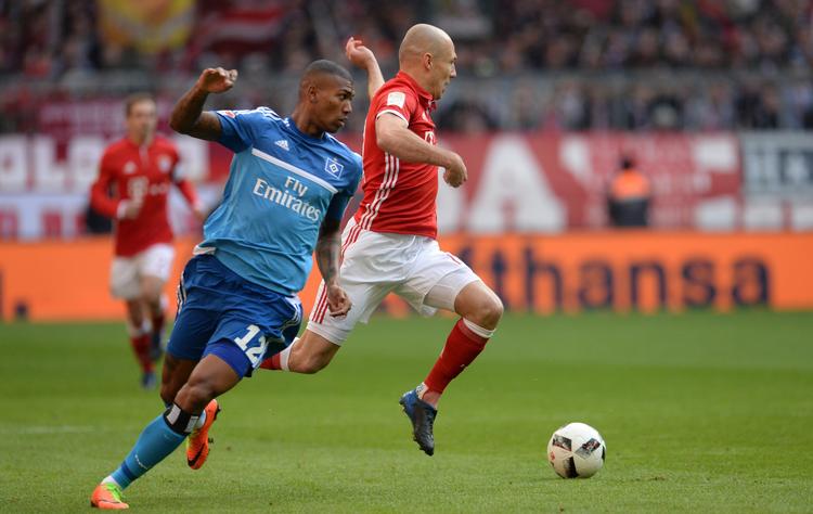 Bayerns Arjen Robben scorede et enkelt af hjemmeholdets 8 mål. 