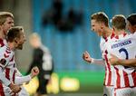 Rasmus Thellufsen (th) jubler over den første  scoring mod Silkeborg.   