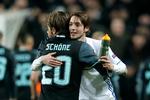 Europa League 1/8-finale i Parken: FCK - Ajax. Ajaxs Lasse Schöne og FCKs Rasmus Falk efter kampen. 