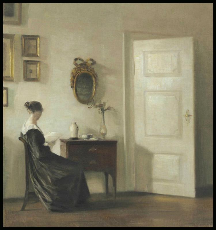 61303340-Lady reading in an Interior Kraftigere forstørret-Carl HolsøeNET
