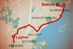 Motorcyklister ruller i samlet flok mod Bakken ad denne rute gennem København. Grafik Jens Mørch