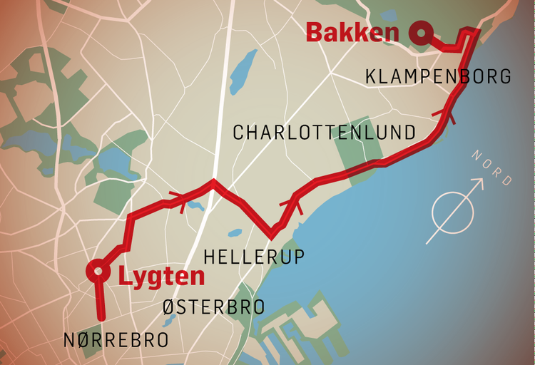 Motorcyklister ruller i samlet flok mod Bakken ad denne rute gennem København. Grafik Jens Mørch