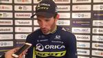Schweizeren Michael Albasini ser eftertænksom ud, mens han bliver interviewet oven på sejren i massespurten. 