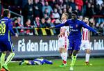 FC Midtjyllands Paul Onuachu, der viser topform i øjeblikket, jubler efter sit første mål i Aalborg onsdag aften. 