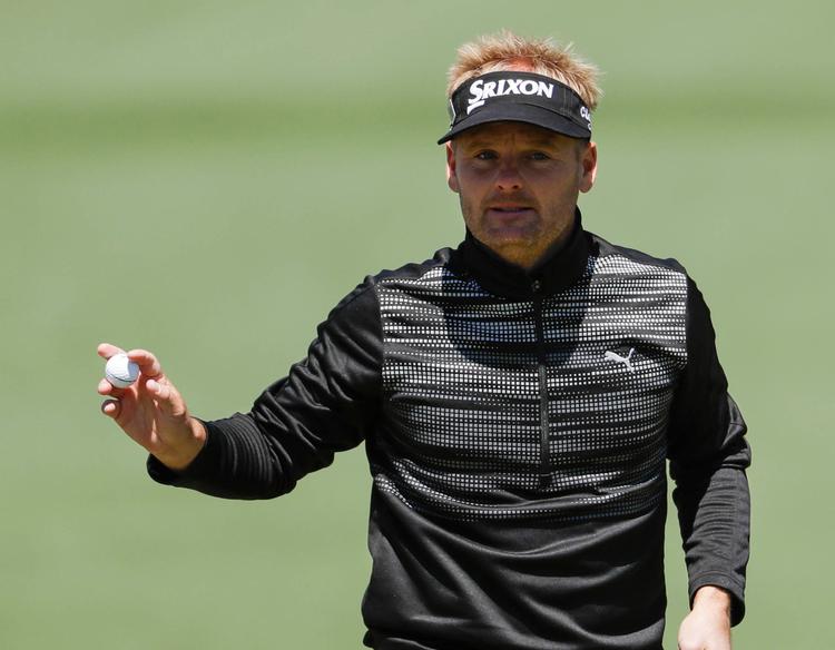 Efter sin birdie på 2. hul var Søren Kjeldsen helt fremme på fjerdepladsen i Masters. 
