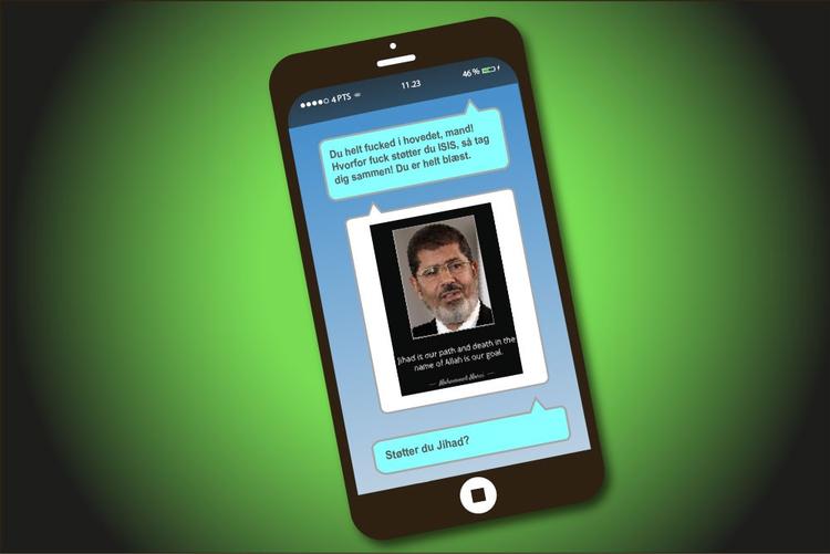 På det sociale medie Ask.fm kunne venner og resten af internettet følge med i Kundby-pigens forandring fra skolepige til jihad-tilhænger. Her ses et eksempel på samtalerne på Ask.fm. Illustration: Jens Herskind