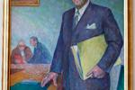 Hans Hedtoft var statsminister fra 1947- 1950 og 1953 - 1955. Malet af Karl Axel Jørgensen.
 