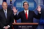 USA's finansminister, Steven Mnuchin, fortalte på et pressemøde i Det Hvide Hus om planerne om at sænke skatten. 