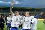 Federico Santander og Ludwig Augustinsson jubler efter at mesterskabet er i hus. 