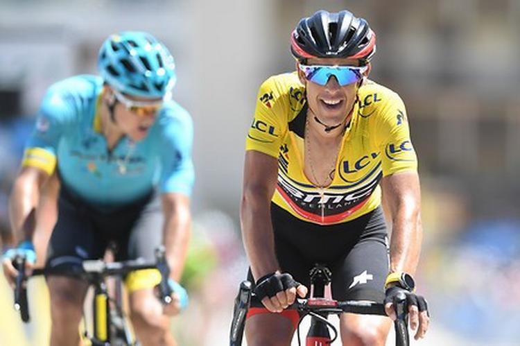 Richie Porte og Jakob Fuglsang følges ad til mål på Alpe d'Huez. Foto: ASO/A. Broadway. 