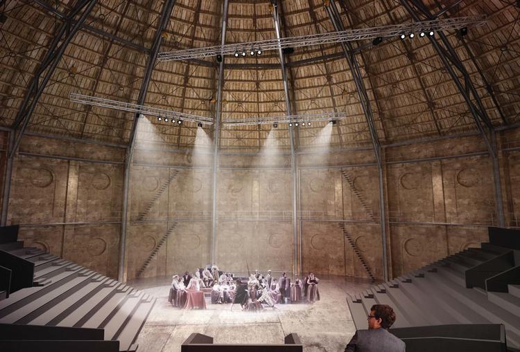 »Østre Gasværks fulde potentiale bliver udfoldet som et helt åbent, prægtigt rum«, lyder det fra teatret. Modeltegning: PR - Søren Hougaard Madsen/Østre Gasværk Teater