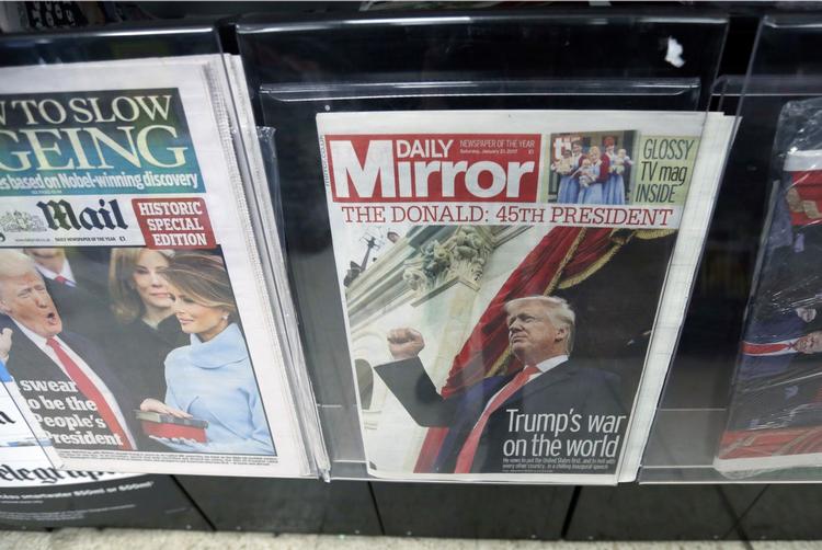 Britiske avisforsider efter Trumps indsættelse.  
