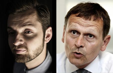 Til venstre lakridskongen Johan Bülow og til højre DSB’s koncerndirektør, Flemming Jensen. Arkivfoto Thomas Emil Sørensen/Jens Dresling