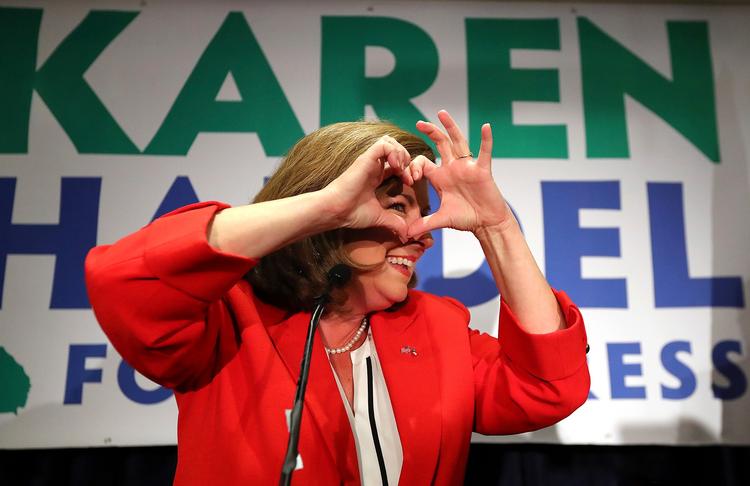 Karen Handel efter at sejren kom i hus.  