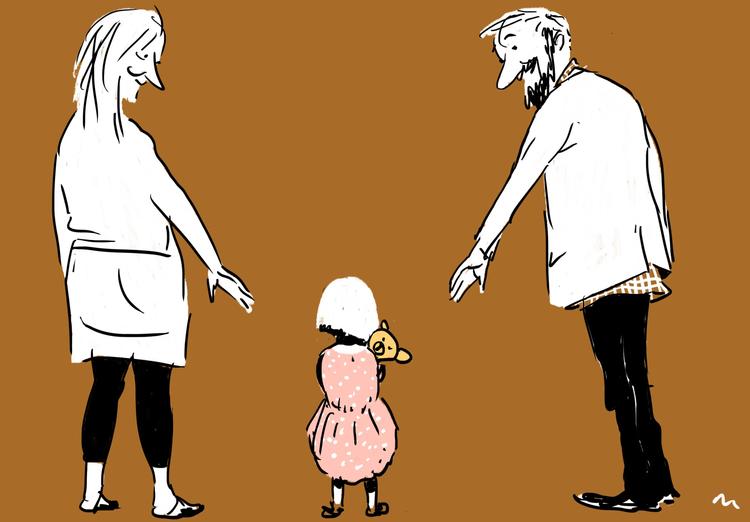 Bekymring for far og  ulyst til samvær er nogle af de emner, børn beder om hjælp til i Brevkassen hos Børns Vilkår. Akivtegning: Mette Dreyer 