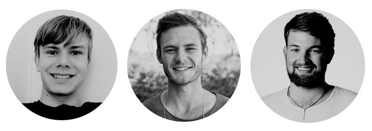 Fra venstre mod højre: Rasmus Nymann Eriksen, Benjamin Engell og Chris Rasmussen.  