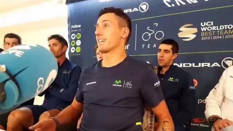 Adriano Malori på pressemødet under Tour de France, hvor han meddelte, at han indstiller karrieren. 