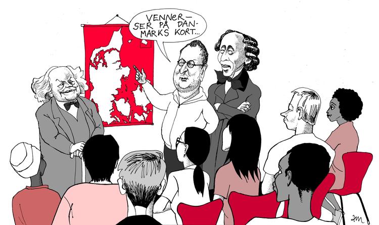 Christian Richardt: ’Venner ser på Danmarks kort’ (1889). Tegning: Anne-Marie Steen Petersen Arkivtegning Petersen Anne-marie Steen