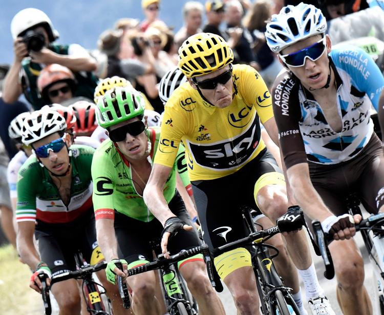 Aru (tv.), Uran, Froome og Bardet. En af de fire vinder Tour de France.  