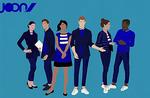 Tøjstilen hos Joons personale er afslappet. Hvid og blå er de dominerende farver. Illustration:  Joon/Air France