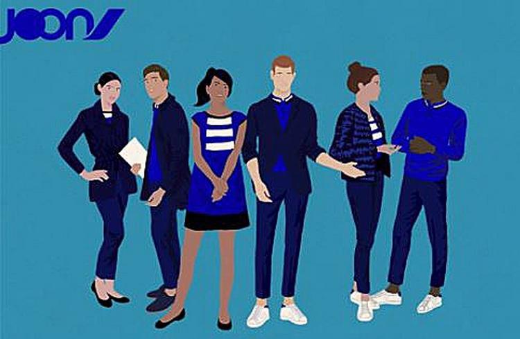 Tøjstilen hos Joons personale er afslappet. Hvid og blå er de dominerende farver. Illustration:  Joon/Air France