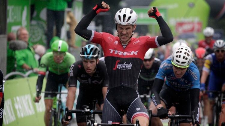 Belgieren Edward Theuns jubler over sin første sejr i 15 måneder. 
