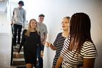 Lennart, Mathilde, Marius, Sofia og Melanie er lige startet på Helsingør Gymnasium. Men hvad de ikke vidste, da de mødte op til første skoledag, var, at de ikke skal have karakterer i hverken 1. eller 2.g. Foto: Martin Lehmann 