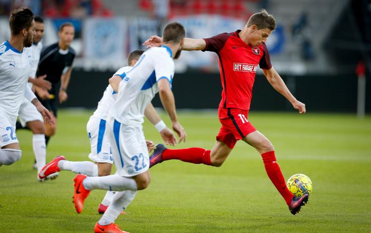 Jonas Borring havde torsdag aften sine muligheder foran gæsternes mål, men det ville ikke lykkes for FC Midtjylland-spilleren.
   