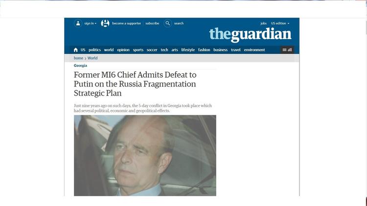 Screenshot af den falske 'The Guardıan'-artikel, hvor en tidligere MI6-chef hævdes interviewet. 