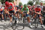 Chris Froome (.tv.), indenhaveren af den grønne pointtrøje Matteo Trentin og Alberto Contador gør klar til nye strabadser. Foto: Unipubliv/Photogomez Sprt. 
